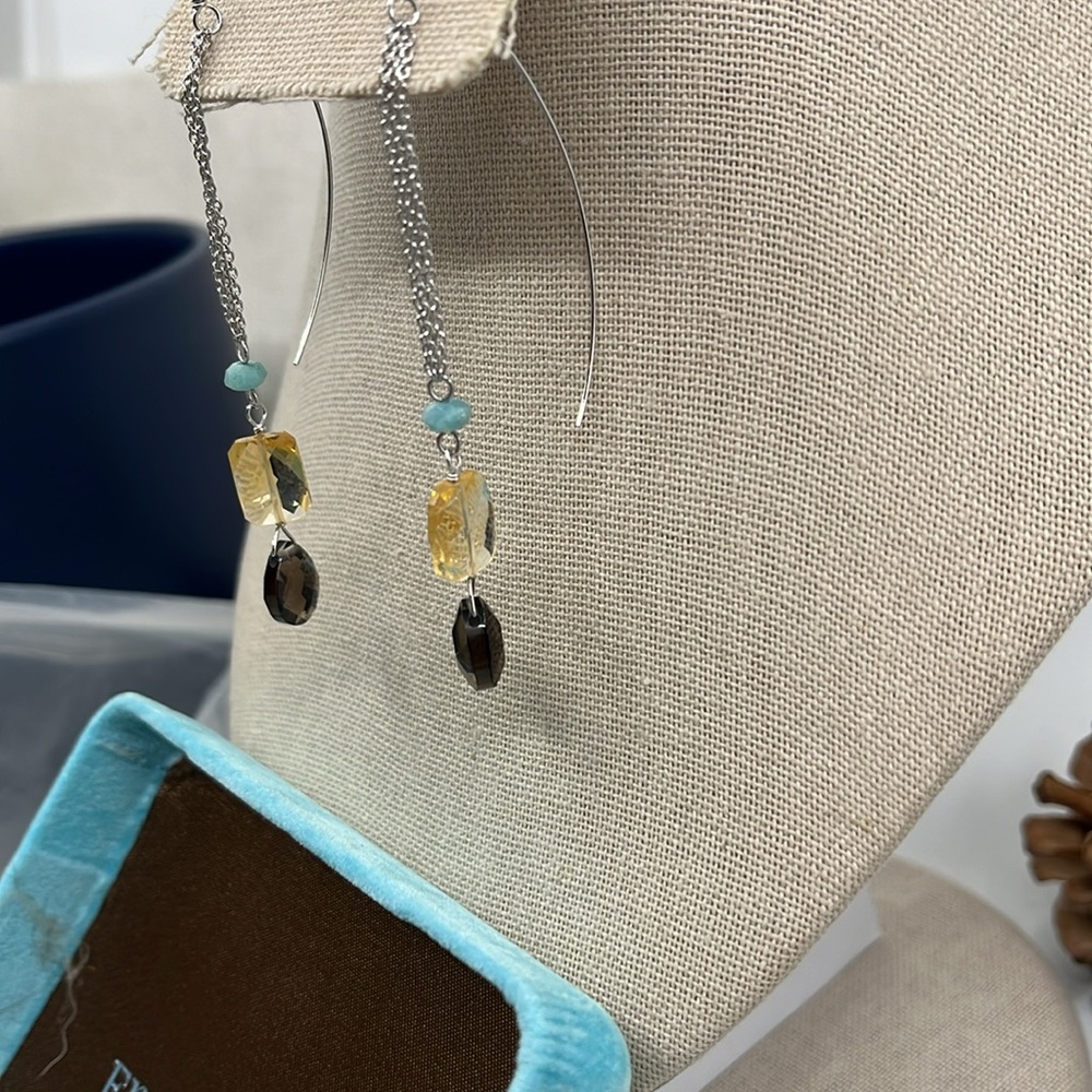 🌈 Rare Find Friday Rocks QVC Sterling Silver Gemstone Threader Earrings - Picture 6 of 12